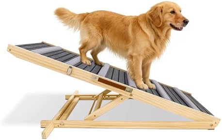 Dog Ramp for Bed,Pet Ramp for Small Dogs to Get on Bed,Couch,Car, Non-Slip Rubber Surface,16" Wide Hold up to 80lb, Adjustable Foldable Dog Ramp (Natural Wood, 16" Wide) by Criebeo