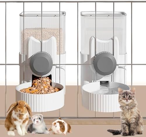 kathson Rabbit Feeder for Cage,Bunny Water Bottle,Pet Food Dispenser,Grey by kathson