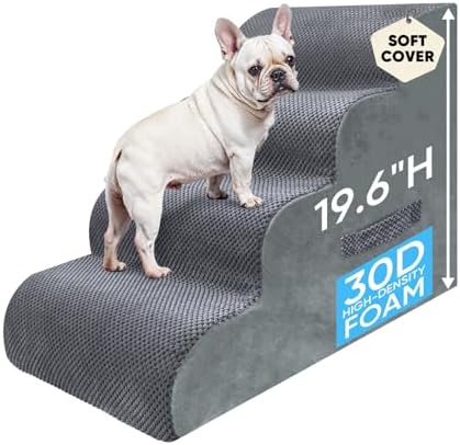 PAWSCRAT 4-Step Pet Stairs for High Beds & Sofas, 19.6''H Dog Stairs, Grey by PAWSCRAT
