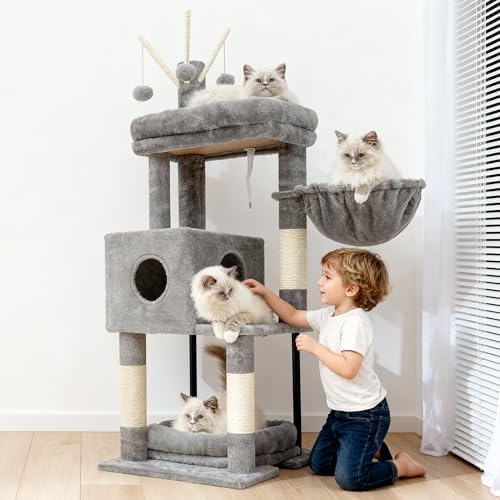 Heybly Cat Tree, 45.3" Cat Tower for Indoor Cats with Large Perch HCT202SW - Image 2