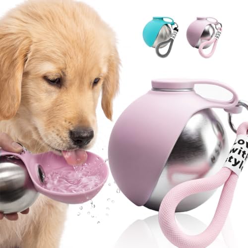 Portable Dog Water Bottle with Bowl, 10oz Leak-Proof Stainless Steel Dog Travel Water Bottle, BPA-Free Pet Water Dispenser for Small & Medium Dogs, Walking, Hiking & Outdoor Travel (Pink) by Unknown