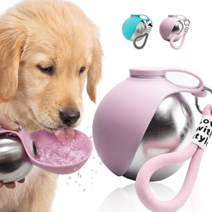Portable Dog Water Bottle with Bowl, 10oz Leak-Proof Stainless Steel Dog Travel Water Bottle, BPA-Free Pet Water Dispenser for Small & Medium Dogs, Walking, Hiking & Outdoor Travel (Pink) by Unknown