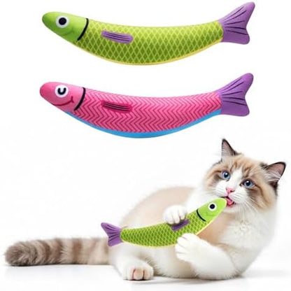 PetBusy Cat Toys with[5000mg A+Natural Catnip &Silvervine] [Baby Grade] Interactive Soft Chew Kicker Cat Toys for Indoor Cats & Kittens, [Crinkle &Bell] Fish Sound Toy, Drives Bored Cat Crazy with Fun by HappypetschoosePetBusy