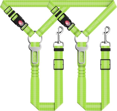 Seyezo Dog Car Seat Belt for Car, 2 Piece Set Retractable Dog Car Harness Adjustable Reflective Dog Seatbelt for Vehicle Headrests, Dog Safety Restraint Seatbelt Heavy Duty& High Elastics, Green by Seyezo