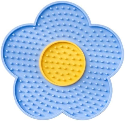 Cats & Dogs Lick Pad Flower Shape Silicone Licking Mat with Suctions Cup Slow Feeders, Food-Grade Silicone, Blue by Unknown