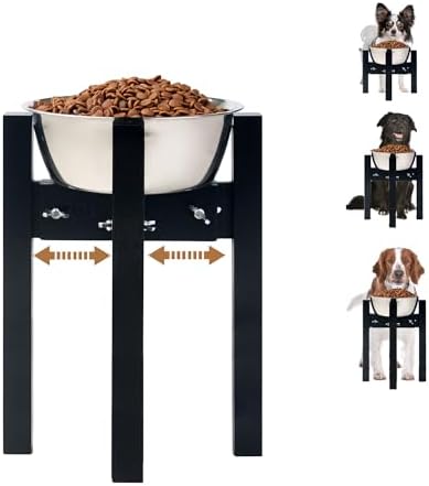 Elevated Dog Bowl Stand Adjustable Dog Food Holder 14”H Large Black by HTB