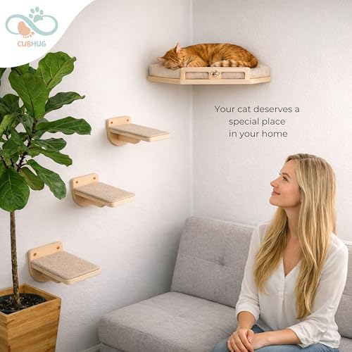 Cat Wall Shelves, Solid Wood Corner Bed, 3 Steps, Up to 25 lb, Wood - Image 2