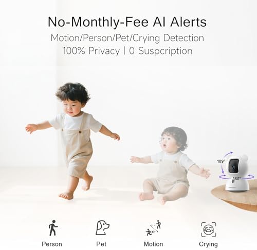 2.5K Pet/Dog Camera with Speaker/Phone App, No-Monthly-Fee AI Person/Pet/Cry Detection Security Camera Indoor, PTZ 2.4GHz WiFi Baby Monitor Cameras for Home Security, Night Vision, 2-Way Talk - Image 3