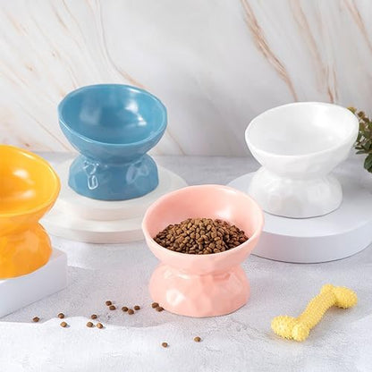 Bokon 4 Pcs Ceramic Raised Cat Bowl 6.8 oz Pet Food Bowl Anti Vomiting Pet Elevated Dog Feeder Tilted Cat Water Bowl Feeding Kitten Dishes for Small Dog Kitten(White, Yellow, Blue, Pink) - Image 4