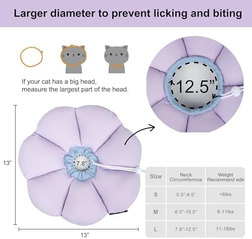 Cat Cone Collar,Cute Waterproof Cat Recovery Collar,Anti-Bite Lick Wound Healing Safety Elizabethan e Collar for Cats,Purple Flower All-Season Style… - Image 5