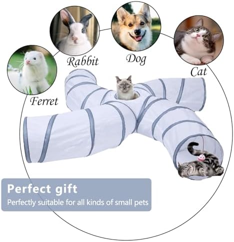 EGETOTA Cat Tunnel for Indoor Cats Large, with Play Ball S-Shape 4 Way Collapsible Interactive Peek Hole Pet Tube Toys, Puppy, Kitty, Kitten, Rabbit (S4 - White & Grey) - Image 2