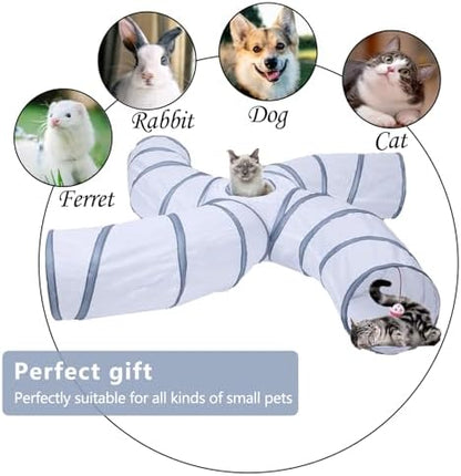 EGETOTA Cat Tunnel for Indoor Cats Large, with Play Ball S-Shape 4 Way Collapsible Interactive Peek Hole Pet Tube Toys, Puppy, Kitty, Kitten, Rabbit (S4 - White & Grey) - Image 2