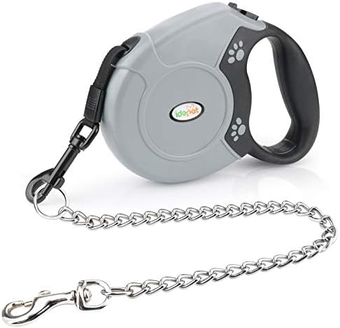 Idepet Heavy Duty Retractable Dog Leash for Small and Medium Dogs, Anti-Chewing Steel Chain 360 Degree Tangle-Free,Break and Lock System,16ft Leash for Dog Walking (Flat Rope) by Idepet