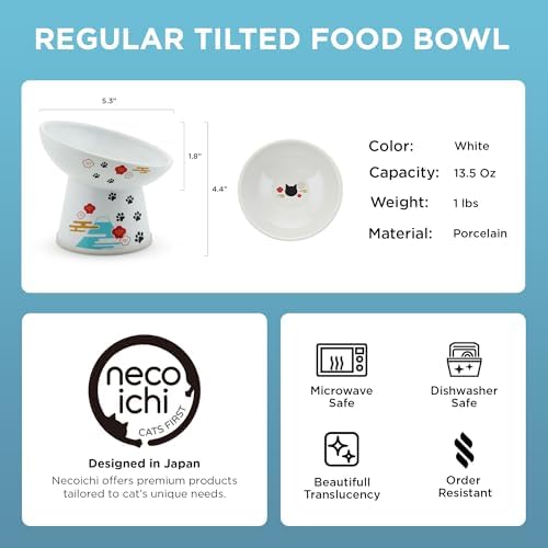 Necoichi Ceramic Elevated Cat Food Bowl, 15° Tilted (Fuji, Regular Tilted) - Image 7