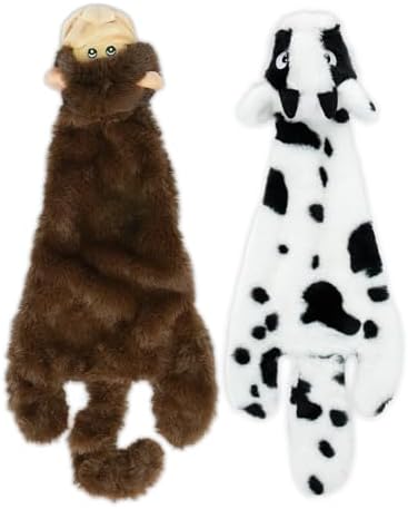 Best Pet Supplies 2-in-1 Stuffless Squeaky Dog Toy - Cow, Monkey, Small by BestPetSuppliesLLC