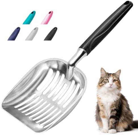 Showvigor Cat Litter Scoop, Metal Cat Scooper, Plastic Handle Scoop, Sifting Shovel – Heavy Duty Aluminum Alloy Litter Box Scoop with Deep Mesh, Design for Easy Waste Removal and Cleaning, (Black) by Showvigorismorethanjustabranditsalifestyle