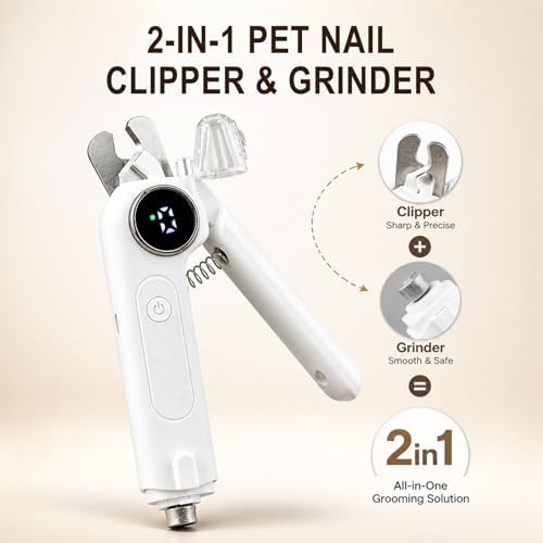 2-in-1 Dog Nail Clippers and Grinder, Electric Nail Trimmer for Small Medium Large Dogs and Cats with 3 Speeds, Rechargeable, Splash Guard & Safety Lock, Painless Grooming Tool (White) - Image 5