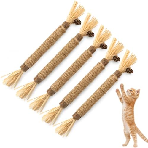 8.66 inches Silvervine Sticks Cat Toys, Natural Catnip Kittens Chew Toy for Teeth Cleaning,Big Catmint Blend Stick, Dental Kitty Chews for Indoor(5 Pack) by Fokauiwo