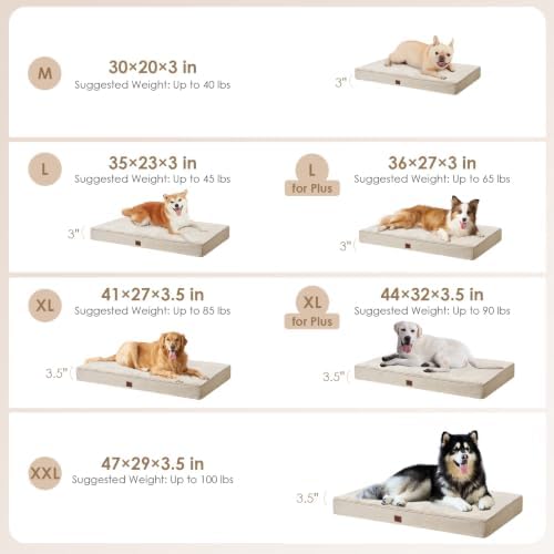 EHEYCIGA XXL Washable Dog Crate Bed with Memory Foam, 47x29Inch, Beige - Image 3