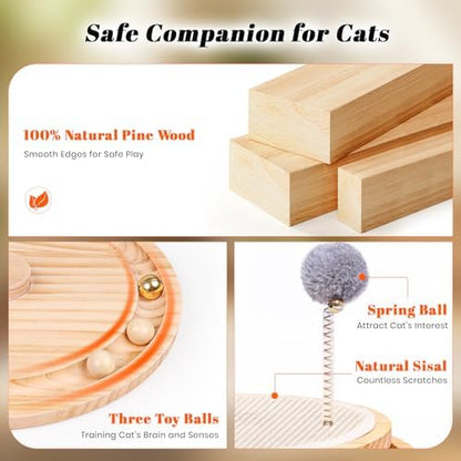 LMUGOOS Cat Scratcher, Cat Natural Sisal Scratching Pad, Kitten Interactive Toy with Ball Track Spring Ball for Chasing Hunting Mental Physical Exercise Puzzle - Image 5