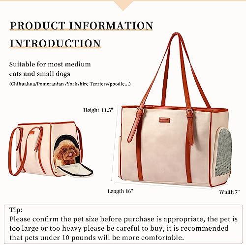 Lasaviin Fashion Dog Purse Pet Carrier Leather Bag for Small Dogs Cats Puppy, Portable Tote Bag Airline Approved Soft-Sided Carriers (Beign) - Image 2