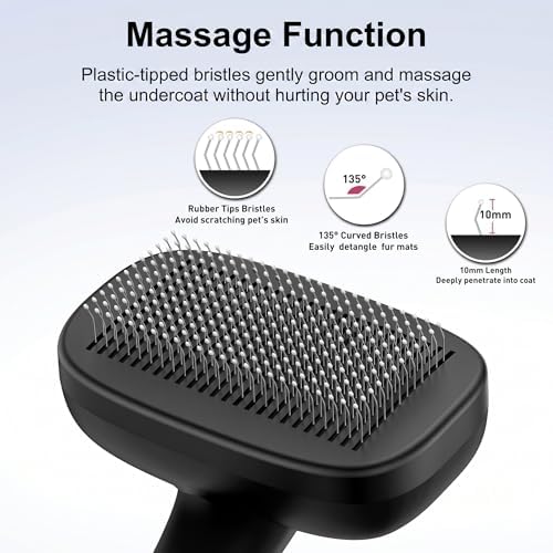Self Cleaning Slicker Brush for Dog and Cat Shedding, Black - Image 2