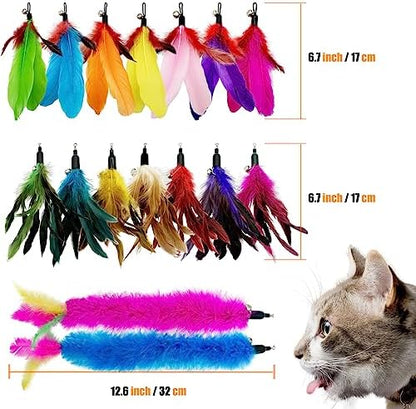 Cat Feather Toys Refill, 16 Pieces Cat Wand Replacement Feathers Toy for Indoor Cats - Image 3