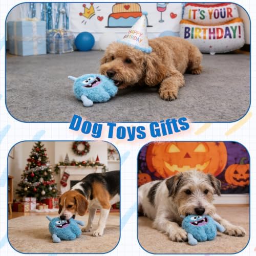 Monster Stuffed Squeaky Dog Toy, Crinkle Dog Plush Toy, Light Blue - Image 4
