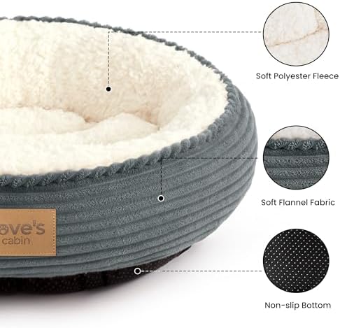 Love's cabin Round Donut Cat and Dog Cushion Bed, 20in Pet Bed for Cats or Small Dogs, Anti-Slip Water-Resistant Bottom, Super Soft Durable Fabric Pet beds, Washable Cat Dog Bed Stripe Bluish Grey - Image 2