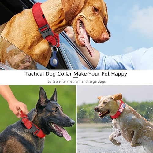 DAGANXI Tactical Dog Collar, Adjustable Military Training Nylon Dog Collar with Control Handle and Heavy Metal Buckle for Medium and Large Dogs, with Patches and Airtags Case (Red, XL) - Image 5