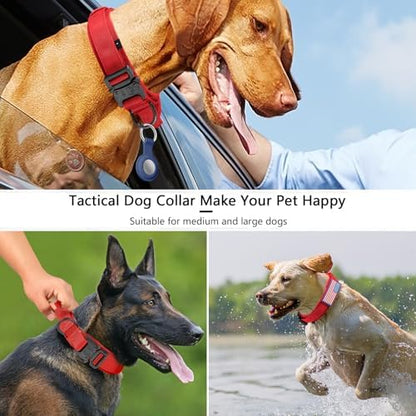 DAGANXI Tactical Dog Collar, Adjustable Military Training Nylon Dog Collar with Control Handle and Heavy Metal Buckle for Medium and Large Dogs, with Patches and Airtags Case (Red, XL) - Image 5