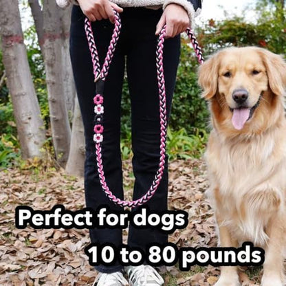 5FT Braided Cotton Rope Leash for Small, Medium and Large Dogs, Pink Velvet - Image 2