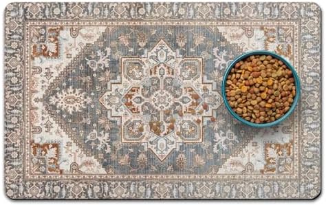 Dog Food Mat for Floors, Absorbent Pet Cat Food Bowl Mat, 12x20 in by QXWREL