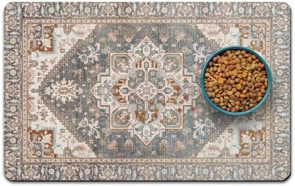 Dog Food Mat for Floors, Absorbent Pet Cat Food Bowl Mat, 12x20 in by QXWREL