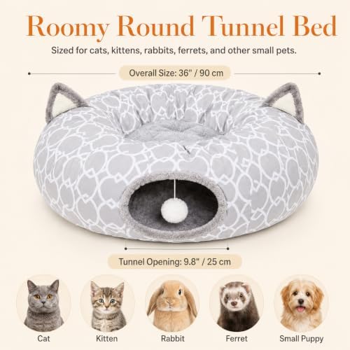 Geometric Cat Tunnel Bed Under Christmas Tree Oxford Outside with Plush Inside,Cats Toys Collapsible Tunnel Tube with Balls, for Rabbits, Kittens, Ferrets,Puppy 3FT - Image 6