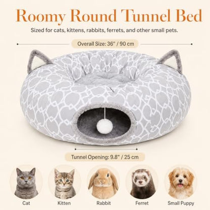 Geometric Cat Tunnel Bed Under Christmas Tree Oxford Outside with Plush Inside,Cats Toys Collapsible Tunnel Tube with Balls, for Rabbits, Kittens, Ferrets,Puppy 3FT - Image 6