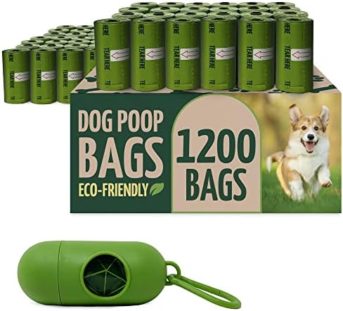 Reli. Biodegradable Dog Poop Bags w/Holder (1200 Count - 80 Rolls Bulk) by Reli
