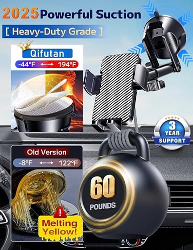 Qifutan Dash Mounted Holders Phone Holders for Your Car Phone Mount for Car Windshield Dashboard Air Vent Universal Desk Mounts Hands Free Automobile Cell Phone Holder Fit for iPhone Smartphone - Image 3