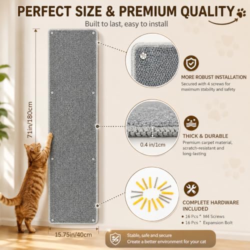 FHTONGE 71x15.8" Thickened Cat Wall Climbing Carpet with 16 Fixed Nails - Image 2