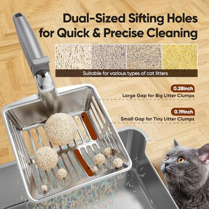 Large Metal Cat Litter Scoop w/ Deep Shovel, Dual-Size Holes & Hanging Hook - Image 3