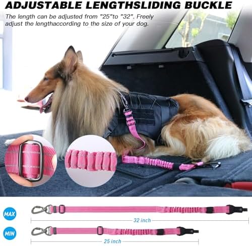AUBELL Dog Seat Belt for Car,2Pack Set 3-in-1 Dog Car Harness,Black+Hotpink - Image 6