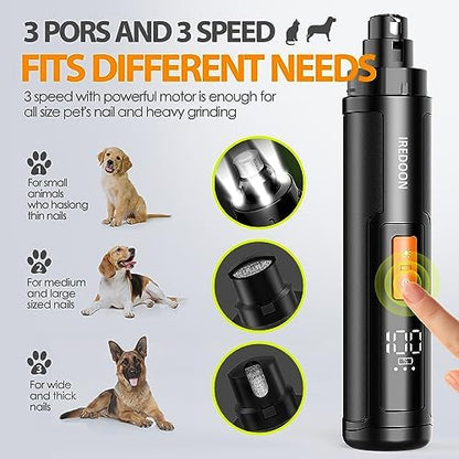 IREDOON Dog Nail Grinder with 4 LED Lights, 3 Speeds Super Quiet for Pets - Image 2