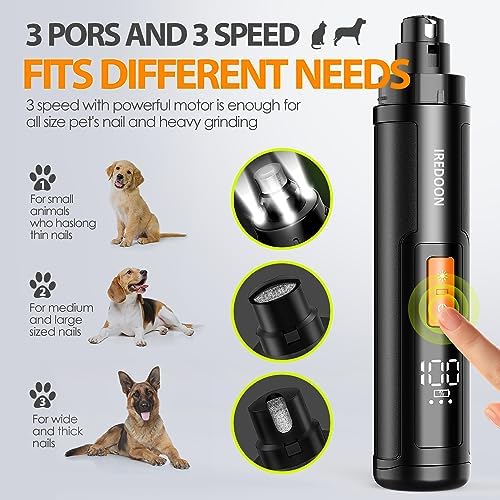 IREDOON Dog Nail Grinder with 4 LED Lights, 3 Speeds Super Quiet for Pets - Image 2