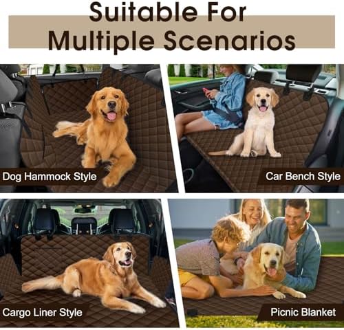 Waterproof Dog Car Seat Cover for Back Seat, Pet Hammock- L, Coffee/Black - Image 6