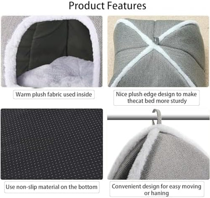 Cat Beds for Indoor Cats-Cat Bed Cave House Tent for Kittens and Small Pets with Washable Cushioned,Soft and Warm Indoor House, Grey, 15 inches - Image 6