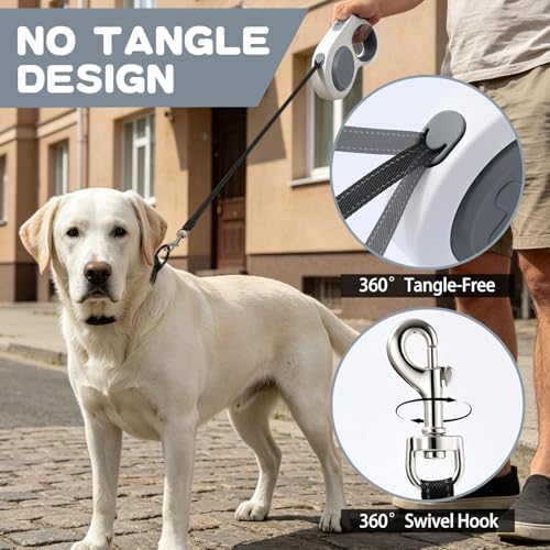 Retractable Dog Leash 9.84/16.4 ft, Tangle-Free One-Handed Brake - Image 2