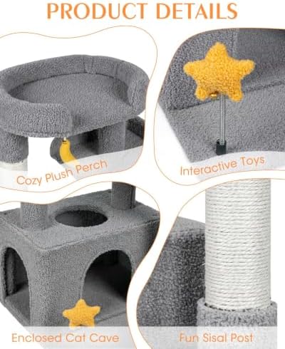 Small Cat Tree, Compact 30" Cat Tower for Indoor Kittens (Gray) - Image 3