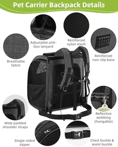 Cat Carrier Backpacks with Expandable Breathable Mesh, Pet Carrier Backpack for Cats Small Dogs Puppies Up to 20 Lbs, Dogs Carrier Backpack Great for Outdoor-Dark Black - Image 6