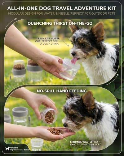 Portable Pet Travel Water Bottle and Food Container - 2-in-1 Detachable Dog Travel Cup for Walking, Hiking and Traveling - Leak-Proof, BPA Free & Food Grade Safety Material (Gray, Small Size) - Image 3