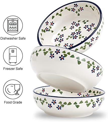 Ceramic Cat Bowls, Howise 5.3 in Cat Food Bowl, Cat Dishes for Food and Water, 3 Pack Shallow Pet Bowls for Indoor Cats, Floral Blue - Image 5